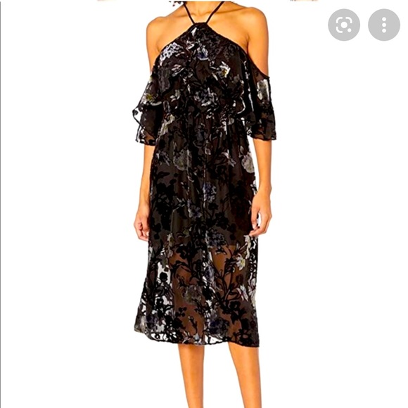 NWT ABS Collection Black Sheer with Velvet Embossed Floral Dress - Picture 14 of 14